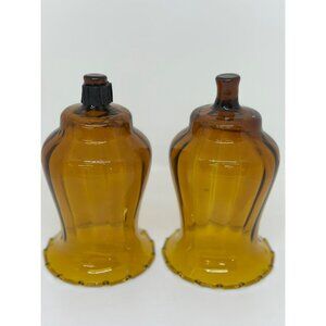 VTG Homco Syroco Crimped Amber Optic Glass Set of 2 Candle Holder Cups